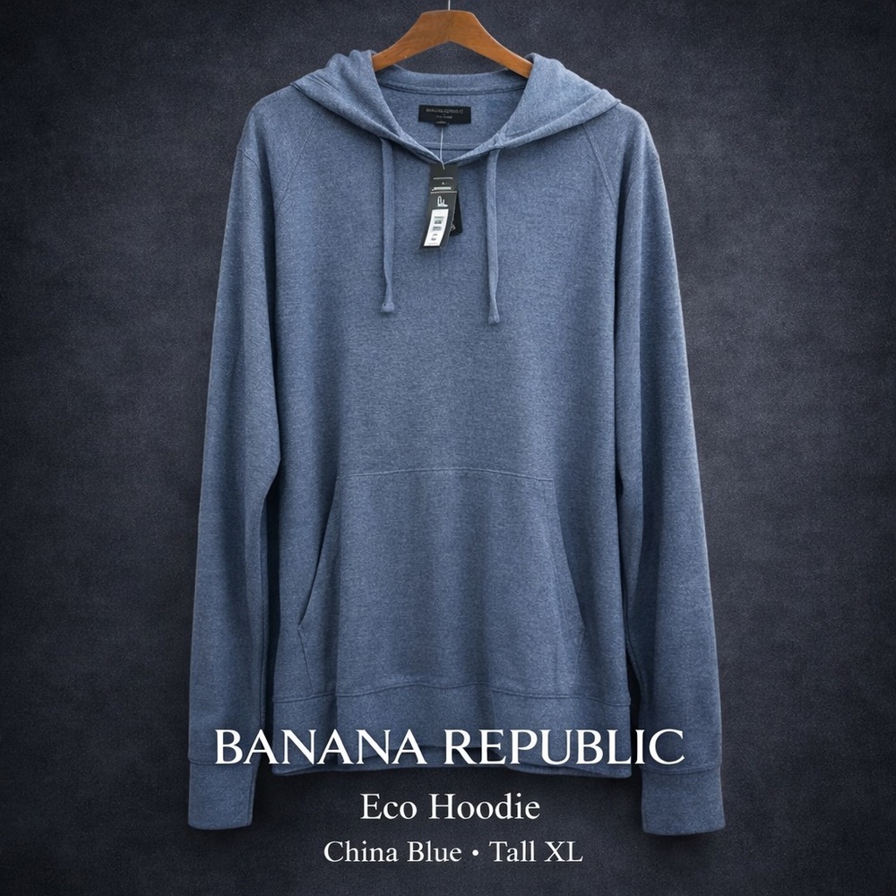 Banana Republic Eco Brushed Waffle Hoodie Henley China Blue XL Tall